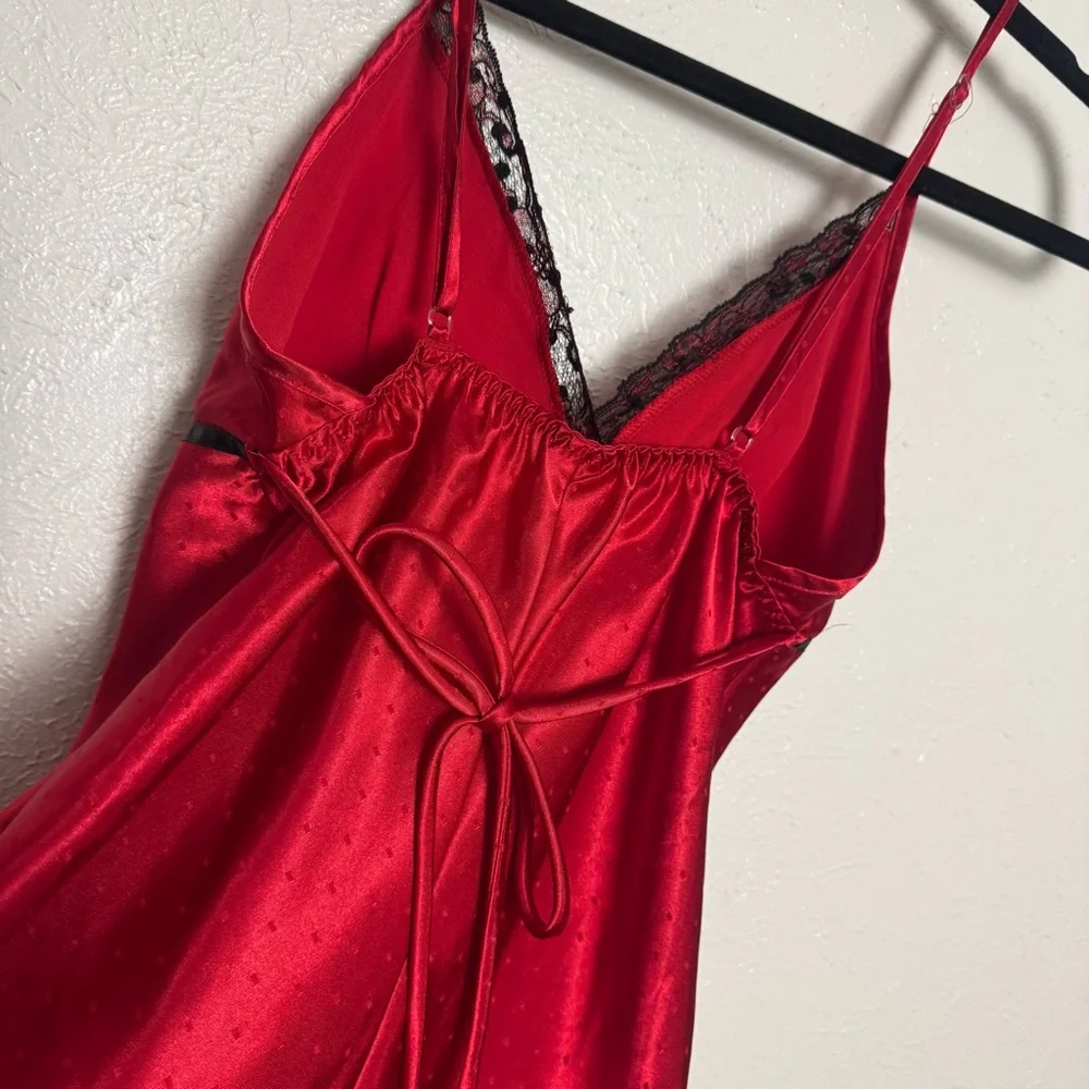Red‎ Satin Chemise Slip with Black Lace
